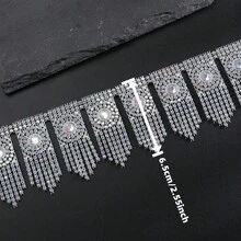 6.5厘米宽精致金银色水钻链蕾丝，适用于新娘发饰、服装DIY、珠宝装饰 - 多色 - 查看 2