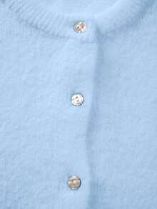 FOR BEAUTY 女士圆领扭结纽扣长袖针织开衫，休闲宽松舒适毛衣外套，适合春、秋、冬季穿着 - 牛仔藍 - 查看 8