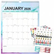Ml KINGTLE 2026 Wall Calendar, 2026-2027 Calendar, 18 Months From January 2026 To June 2027 With Stickers, Family Calendar For Family Planner, Office, Blue, Jan. 2026-Jun. 2027, 10101 - AzulEne2026Jun2027 - 查看 2