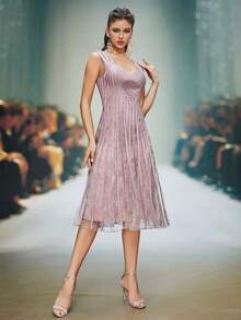 Magiacy 无肩带印花网纱露肩宽肩带喇叭形晚礼服 - 粉色 - 查看 6