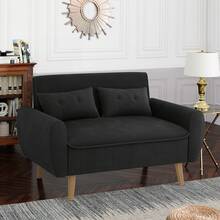 JAMFLY Modern Fabric Sofa,2 Seater Sofa Couch With Lumbar Pillows, Solid Wood Legs For Living Room, Small Space, Dorm, Office, Bedroom - màu đen - Xem 1