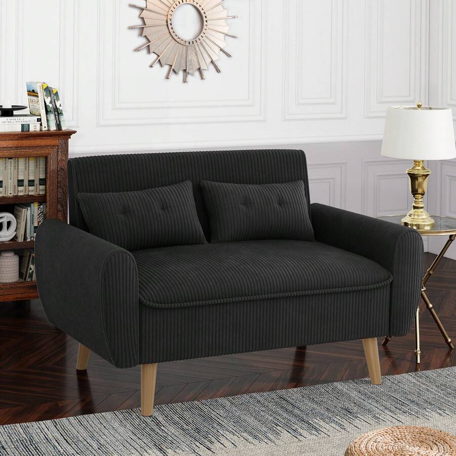 JAMFLY Modern Fabric Sofa,2 Seater Sofa Couch With Lumbar Pillows, Solid Wood Legs For Living Room, Small Space, Dorm, Office, Bedroom - màu đen - Xem 1