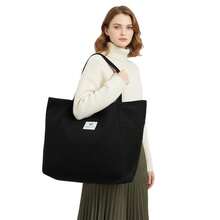 Corduroy Tote Bag, Women's Tote Bag, Shoulder Bag With Inner Pocket For Work Beach Travel And Shopping Grocery, Travel Gym Bag For Women Work Lunch Beach Grocery Shopping Shopper Handbags, Suitable For Work, School, College Student, Books, Shopping, Back To School, Best Friend Gifts, Birthday/Valentine's Day Decor Gifts, Auspicious New Year Gifts - 黑色 - 查看 2