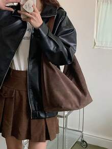 2024春夏新款复古大容量公文包，独特设计女士单肩斜挎包 - 咖啡棕 - 查看 6