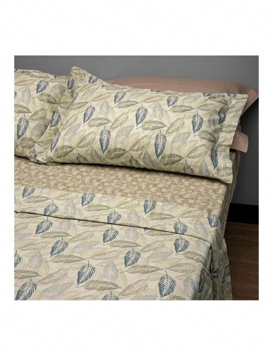 Appel Single Bed Sheet Set, 3 Pieces, 100% Cotton Percale, 200 Thread Count, Cotton Dreams - Beige - View 1