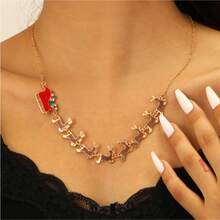 1 Piece - An Exclusive Christmas Ornament Necklace Featuring Small Reindeer On A Sled. It Is A Cute And Fashionable Piece That Goes Well With Both Christmas And Valentine's Day. It Can Also Be Used As A Standalone Accessory. - Multicolor - View 3
