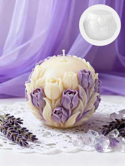 Spherical Tulip Flower Embossed Candle Silicone Mold, Suitable For DIY Aromatherapy Candles, Home Decor, Wedding/Party Decorations, High-Quality Craftsmanship, Heat-Resistant, Candle Soap Resin Mold, Perfect Gift For Birthdays, Holidays, Valentine's