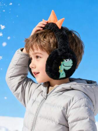 1 pieza Orejeras de peluche con diseño de dinosaurio de dibujos animados para niños, calentadores de oídos para exteriores en invierno