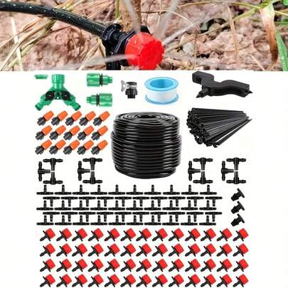 Sistema de riego por goteo automático para invernadero, manguera de jardín con micro riego por goteo, kit de riego por goteo con cabezal de riego ajustable, sistema de riego por goteo DIY para ahorro de agua, adecuado para jardines, invernaderos, macizos de flores, terrazas y céspedes