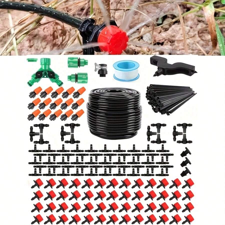 Greenhouse Drip Irrigation System Automatic Watering Garden Hose Micro Drip Irrigation Kit With Adjustable Drip Head Drip Irrigation Kit, Garden Use 1/4 Inch Irrigation Pipe Drip Irrigation System DIY Water-Saving Automatic Irrigation Device Suitable For Gardens, Greenhouses, Flower Beds, Terraces, Lawns