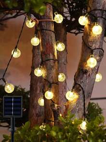 1 pièce Guirlande lumineuse solaire à 20 ampoules de 4 m / 30 ampoules de 5 m / 50 ampoules de 7 m avec boule à bulles et 8 fonctions, décoration extérieure de jardin avec boule de cristal, décoration de fête, boule à bulles solaire LED, décoration de Noël, éclairage de camping, éclairage LED extérieur pour la saison des déménagements - Jaune citron - Voir 6