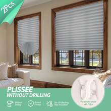 安装简便，无需钻孔，褶皱窗帘，半遮光，适用于卧室、客厅、厨房，2 件装
