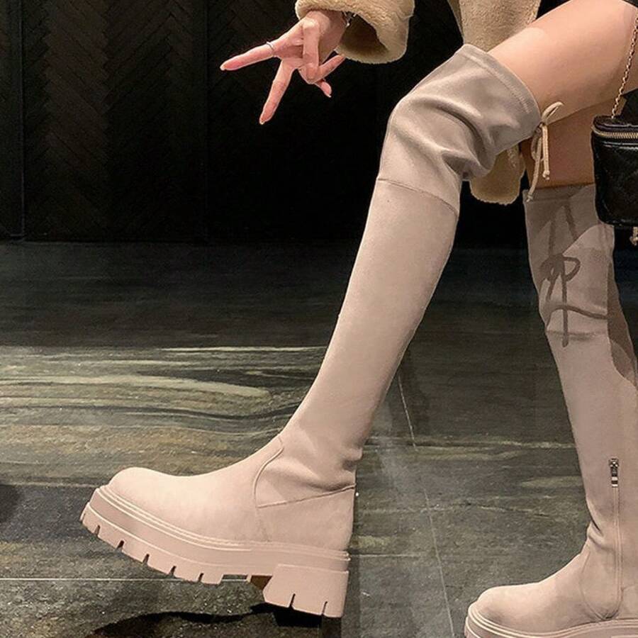 Women Over-The-Knee Boots - Nude Single Color - View 1