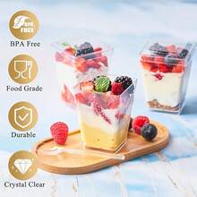 50/100/150PCS Dessert Cups Per Pack, 150 Ml 5 Oz Dessert Cups With Spoons And Lids, Plastic Dessert Bowls, DIY Reusable Square Dessert Cups, Cake Molds For Desserts, Puddings, Mousses, Ice Cream, Picnics, Parties - 無色 - 查看 6