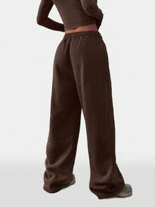 Pantalones de chándal sueltos y casuales con bolsillos para mujer de talla grande - Marrón - Ver 3