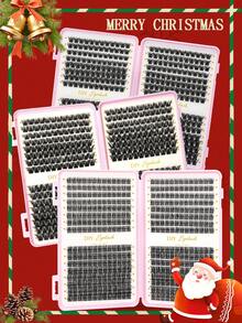 384/416pcs Individual False Eyelashes, Eyelash Book, Cluster Fake Lashes, DIY Home Eyelash Extension, Eyelash Cluster, Individual False Eyelashes, Eyelashes, Ideal For Beginners Daily Wear, Also Suitable For Weddings, Dates, Parties, Holidays, Especially Suitable For Christmas/Halloween/Gifts - Black - View 4