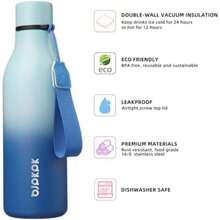 BJPKPK - Botellas de agua aisladas, botella de agua de metal de acero inoxidable de con correa, sin , termo a prueba de fugas, tazas, frascos, botella de agua reutilizable para deportes y(18 onzas Cielo) - Multicolor - Ver 2