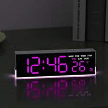 NieNie USB供电数字闹钟,底部氛围灯,温度可调,两周闹钟,夏令时设置,三级亮度自动调光,12/24小时制LED时钟,适用于客厅、卧室、办公室装饰 - 彩色 - 查看 3