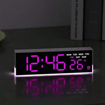 NieNie Reloj despertador digital con luz de ambiente en la base, temperatura, semana, 2 alarmas, horario de verano, 3 niveles de brillo, atenuación automática, reloj LED de 12/24 horas para decoración de sala de estar, dormitorio y oficina