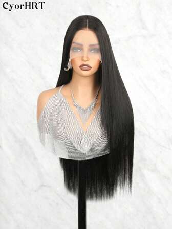 13*6蕾丝前假发，直发，高品质合成纤维假发，质感优良，黑棕色，适合女性和女孩日常佩戴，派对角色扮演，圣诞礼物。