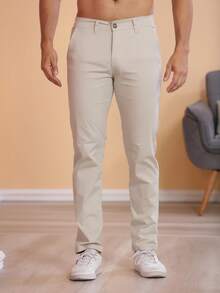 Set Of 3 Men's Ribbed Knit Trousers With Buttons And Pockets. Slightly Stretchy Fabric For Greater Comfort And Style. - castanho-chumbo-bege- - 查看 8
