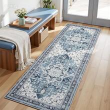 Washable Area Rug 5x7 - Soft Faux-Wool Area Rug Living Room Bedroom, Boho Vintage Floral Medallion Non-Slip Low Pile, Pet Friendly, Blue White - 天藍色 - 查看 8
