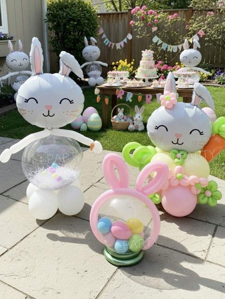 45pcs/Set Easter Theme Party Rabbit Shaped Decorative Balloons, Cute Lop-Eared Rabbit Balloons, 3 Styles, 18-Inch Clear Bubble Balloons, Suitable For Easter Balloon Arch Decoration, Easter Balloon Wreath Decor - Multicolor - View 1
