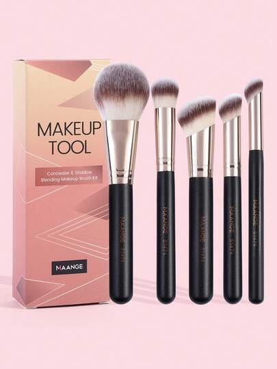 MAANGE 5pcs Effective Application Professional Cosmetic Brush Set Durable Premium Synthetic Hair Makeup Brush Foundation Brush Face Brush Powder Brush Blush Brush Concealer Brush Contour Brush Nose Contour Brush Detail Brush Highlighter Brush At Home Or On-The-Go Travel Makeup Brush Set For Women Mom Wife Sister Friend