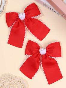 2pcs Multicolor Fabric Bow Hair Clips For Sweet Baby Girls Solid Color Hairpins Soft Fabric Bangs Clips Sweet Baby Girls Daily Wear Hair Barrettes Ruffled Edge Hair Bows Baby Hair Accessories. - Multicolor - View 7