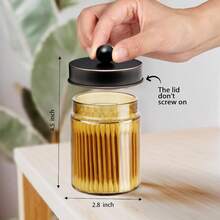 Amolliar - Tarro de boticario de vidrio de bronce con tapa de metal y calcomanías recipiente de almacenamiento para dispensador de baño perfecto para bolas de algodón hisopos de algodón - Orbe - Ver 2