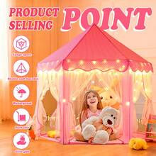 Princess Castle Fairy Tent, Play Toys For Girls Large Hexagon Playhouse, Toy Houses, Indoor And Outdoor Kids Magical Game House Kids Camping(With Star Lights) - Pink - View 10