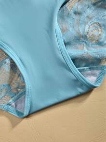 3pcs/Pack - Plus Size Women's Solid Color Lace Patchwork Comfortable Smooth Fabric Panties - Multicolor - View 6