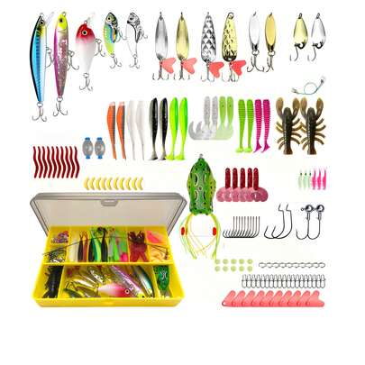 Esche artificiali, set di esche da pesca da 131 pezzi, accessori per la pesca, esche per il black bass, esche finte per il luccio, esche da pesca fosforescenti, lucioperca, pesce persico, trota, pesci predatori, vermi della farina, gamberetti, rane tuono, occhi 3D