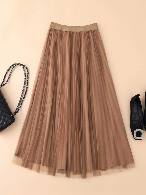 LuminousWealth Elegancka plisowana spódnica damska z siateczki o kroju litery A, idealna na co dzień lub do biura, minimalistyczna i pełna wdzięku | Spódnica z siateczki poliestrowej, odpowiednia na każdą porę roku, idealna na Boże Narodzenie i Nowy Rok