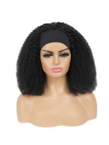 Human Hair Wig Short Headband Bob Wig Natural Black Short Curly Bob Cut Glueless Afro Kinky Curly Headband Wig Full Machine Jerry Curl Wig Deep Wig