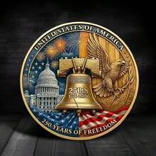 250th Anniversary Commemorative Coin Set (1776-2025) - Reproduction Military Challenge Coin With American Capitol And Eagle Design, Collectible Medal, Plastic Boxed, Limited Edition Gift For History Enthusiasts And Collectors - 金色 - 查看 1
