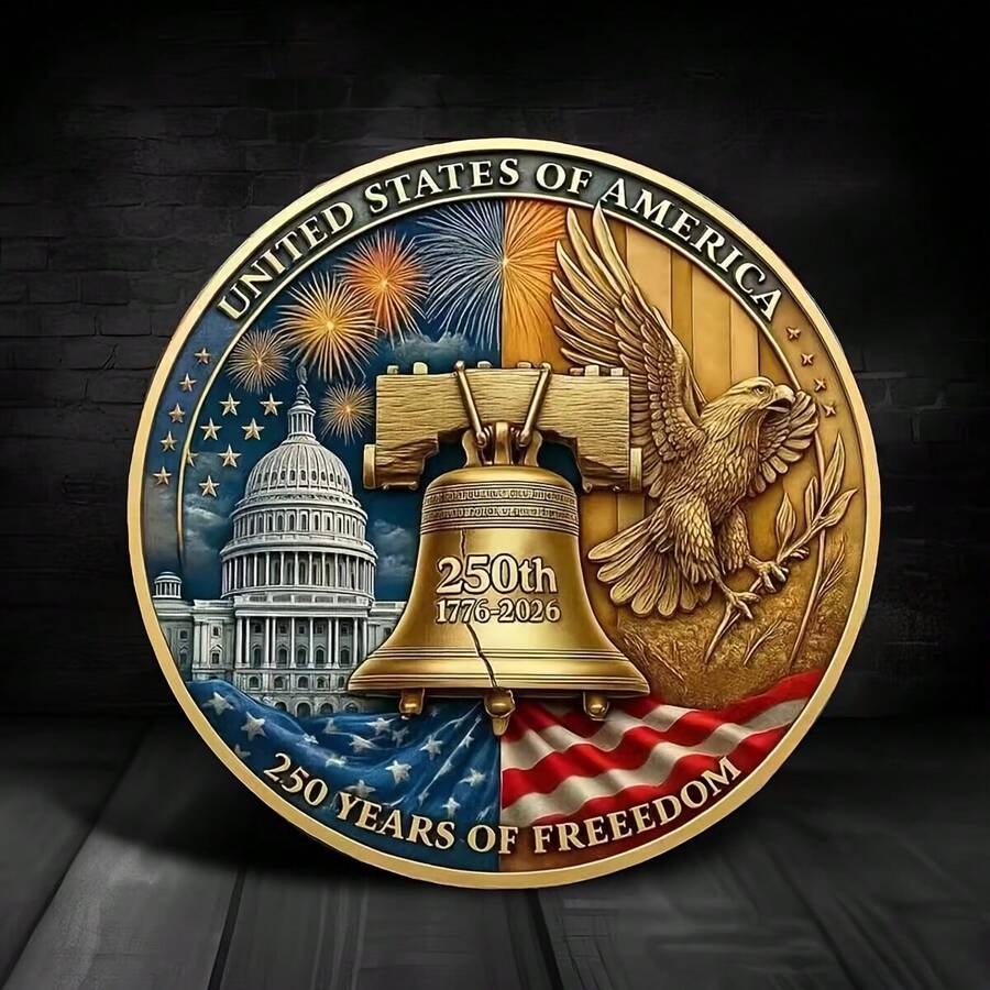250th Anniversary Commemorative Coin Set (1776-2025) - Reproduction Military Challenge Coin With American Capitol And Eagle Design, Collectible Medal, Plastic Boxed, Limited Edition Gift For History Enthusiasts And Collectors - 金色 - 查看 1