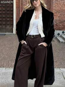 Winter Must - Have: Brown Faux Fur Long Coat With Lapel Collar - Black - View 6