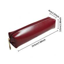 Oily Synthetic Faux Leather Texture Pencil Case - Small Capacity Retro Minimalist School & Office Organizer With Zipper Closure, Black & Burgundy, Durable Stationery Bag For Students, Men & Women, Compact Everyday Carry For Pens, Pencils, Markers & Small Items, Pencil Case Pouch, School Supplies, Sleek Design, Smooth Finish, Workspace Essentials, Minimalist Design, Sturdy Construction, Work From Home, Professional Accessory, Fine Stationery, Work From Home Supplies, Compact Stationery - 黑色 - 查看 4