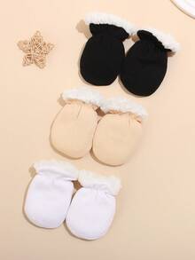 3双婴儿手套，适合0-6个月宝宝，柔软亲肤，不伤皮肤，保暖内衬，多种颜色可选，男女通用，冬季新生儿礼物 - 3Pairs - 查看 7