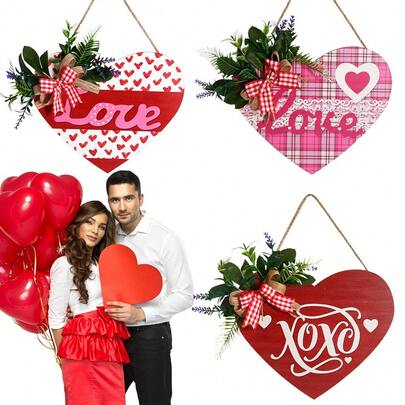 Wooden Heart Door Hanger - Home Decoration, Party Supply For Valentine's Day & Weddings