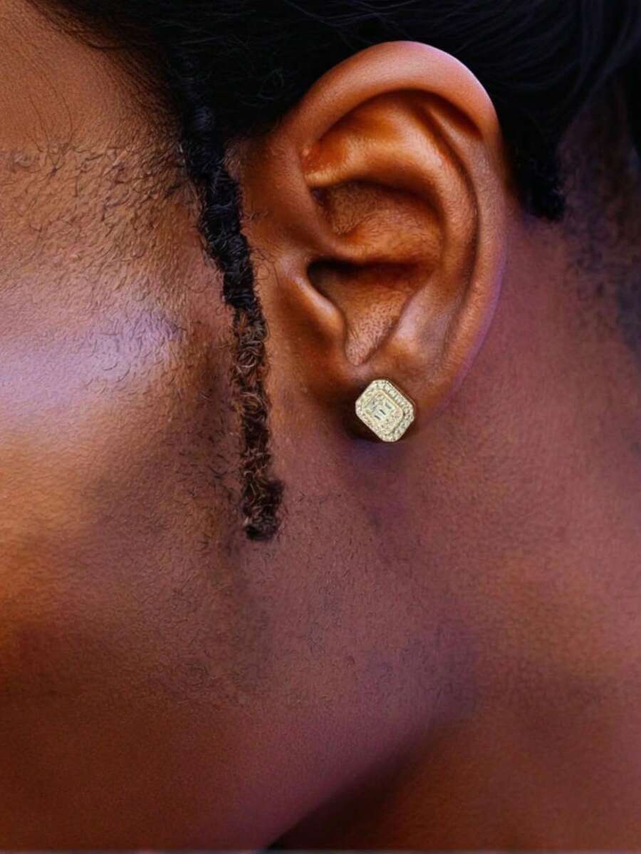 1 Pair Luxury Fully Paved Cubic Zirconia Stud Earrings, Personalized Chic Elegant Design, Suitable For Festivals, Parties, Gifts, Christmas, Versatile Earrings - Square - View 1