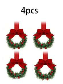 4 Pieces Of Artificial Leaves And Berries-Made Christmas Wreaths, Which Can Be Hung On The Door. Suitable For Christmas, Indoor And Outdoor Festive Decorations, New Year Decorations, Front Door Wreaths, Home Wall Decorations, Home Decorations, Christmas Decorations, Room Decorations, And Universal Indoor And Outdoor Use.