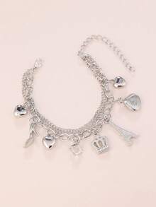 CVNANA 1pc 8 Pendant Summer High Heel, Heart, Seashell Charm Bracelet For Ocean & Beach Lovers, Birthday Gift With Crown & Eiffel Tower Chain Bracelet - Yellow Gold - View 13