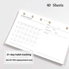 1pc A6 A7 M5 31-Day Habit Tracking Loose-Leaf Replacement Inner Pages, Undate, For Self Discipline Goal Tracker & Habit Development, Daily Check In, Review, Summarize - 31-day Check-in - View 1
