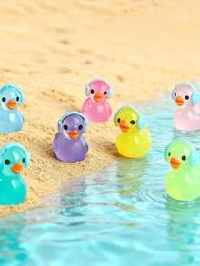 10/20pcs Mini Luminous Resin Ducks Figurines, Fashion Glow In The Dark Miniature Duck With Headphones Tiny Animals Ornament For DIY Fairy Garden, Micro Landscape Craft, Glass Container, Potted Plant Decor, Car Interior Accessories, Home Decor, Bookcase, Living Room Scenes, Theme Party, Christmas, New Year, Valentine's Day, Wedding, Perfect Birthday Gift(Random Color)