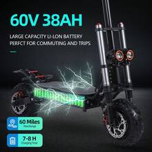 Electric Scooter Adults, Powerful 3000W*2 E-Scooter, Max 53 Mph & 60 Miles Range Scooters, Folding Scooters With 11" Solid Tires, Commuting Scooter Kick Scooter - 黑色 - 查看 4