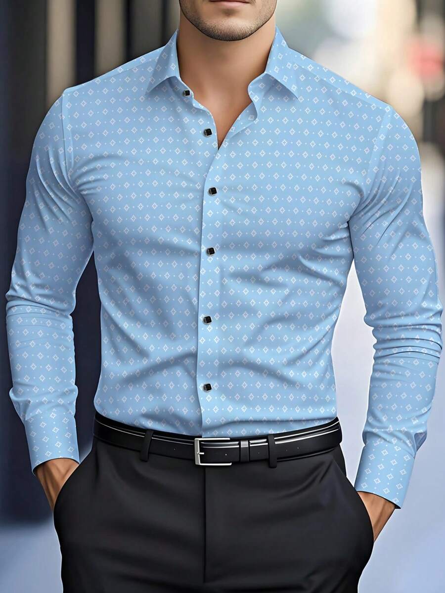 Áo sơ mi nam dài tay họa tiết chấm bi và kẻ caro thường ngày mới