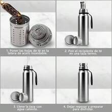 Termo de Acero Inoxidable 1000ML, Termo para Agua con Infusor de T, Botella de Agua, Cierre Hermtico, Sin BPA, Mantngase caliente y fro24 horas, con manga de botella, A prueba de derrames Verde - Plata - Ver 4