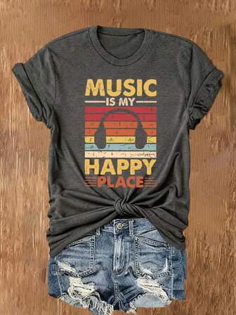 Music Is My Happy Place, Sleeve Unisex T-Shirt, Music Lover Shirt, Musician Shirt, Music Festival Shirt, Concert Shirt, Vintage Band Shirt